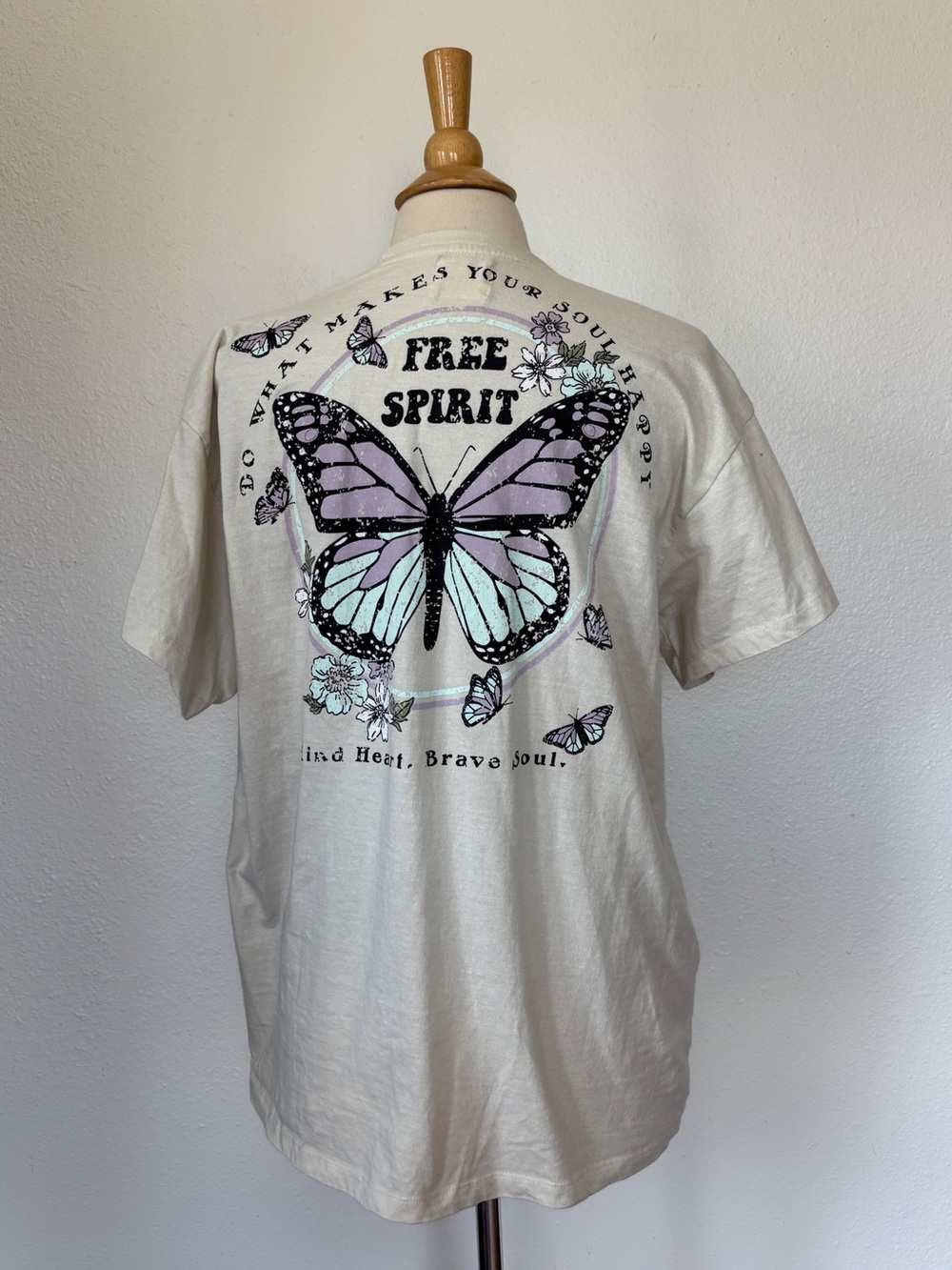 Beige Butterfly Short Sleeve Graphic Tee